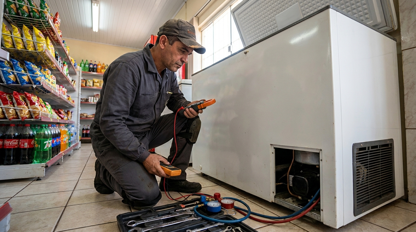 Reparo na placa eletrônica do freezer no Condomínio Figueira Branca, Ribeirão Preto‑SP