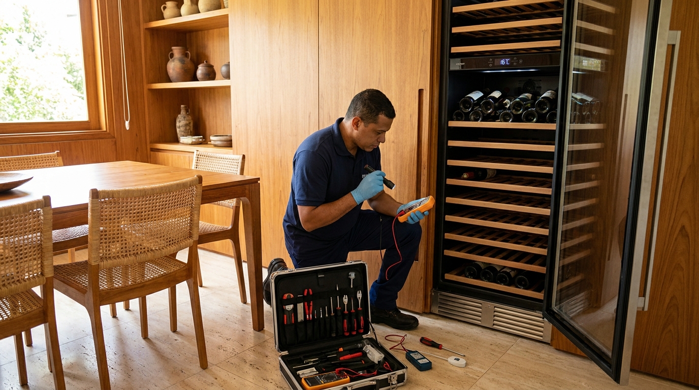 Substituição de termostato em adega climatizada em visita técnica no Alto do Ipiranga, Ribeirão Preto‑SP
