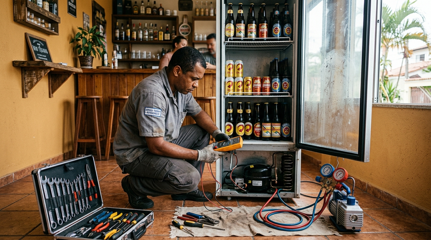 Substituição de termostato de cervejeira em serviço técnico no Jardim Alexandre Balbo, Ribeirão Preto‑SP
